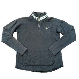 PINK Victoria's Secret Quarter Zip Sweater Womens Extra Small Black 1/4 Pullover